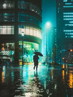冷たい雨が降ってたある日の夜の東京　
